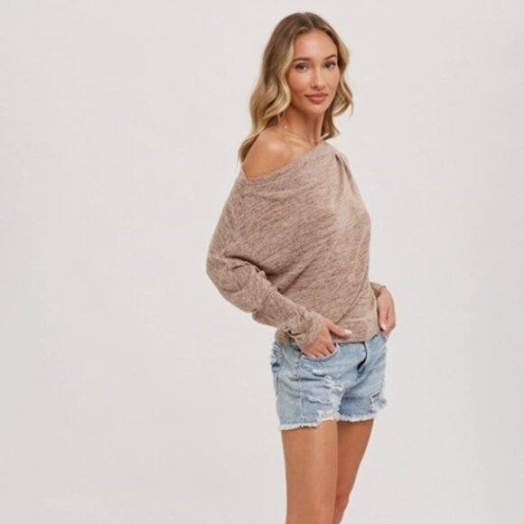 FINAL S & L!!!! CLEAR OUT!!!! Heathered One Off Shoulder Knit Top - Picture 7 of 14